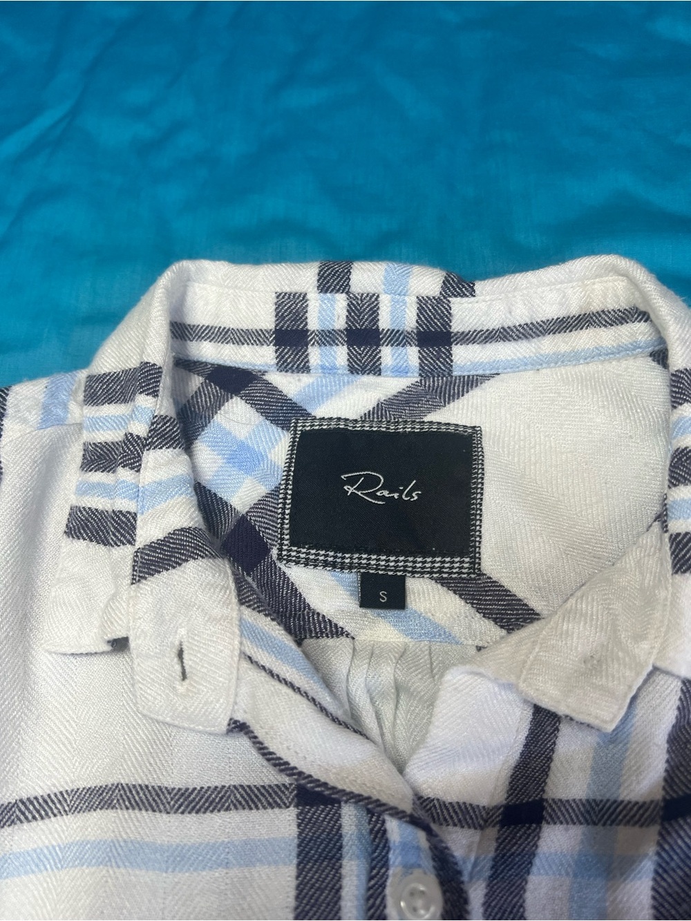 Rails Plaid Sleeveless Button Front Blouse Blue White Rayon S - Picture 4 of 9